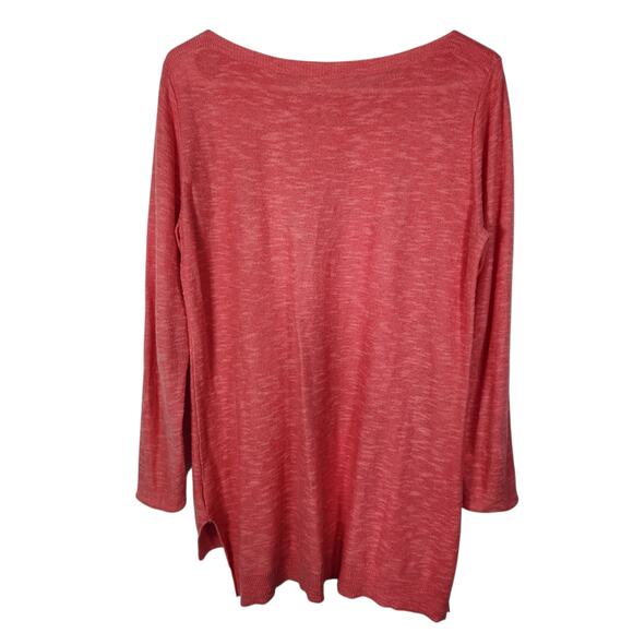Eileen Fisher Organic Linen Cotton Blend Light Knit Sweater S Salmon Pink‎ Beach - Picture 2 of 7